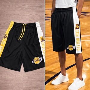 NBA ULTRA GAME LA Lakers Shorts Men M Black Gold Athletic Gym Basketball Logo
